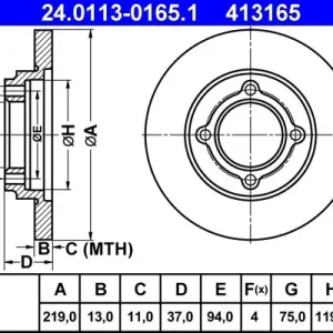 Zniżka Tarcza hamulcowa ATE 24.0113-0165.1