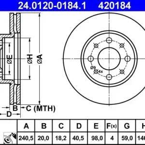 Bezpieczna płatność Tarcza hamulcowa ATE 24.0120-0184.1