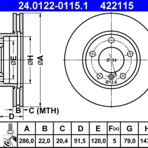 Zamów teraz Tarcza hamulcowa ATE 24.0122-0115.1