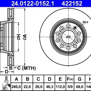 Bezpieczna płatność Tarcza hamulcowa ATE 24.0122-0152.1
