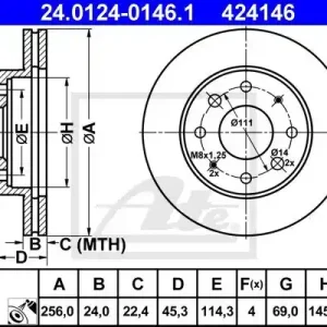 Zniżka Tarcza hamulcowa ATE 24.0124-0146.1