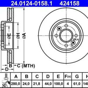 Zniżka Tarcza hamulcowa ATE 24.0124-0158.1