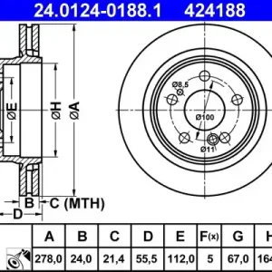 Zniżka Tarcza hamulcowa ATE 24.0124-0188.1