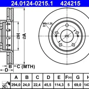 Zamów teraz Tarcza hamulcowa ATE 24.0124-0215.1