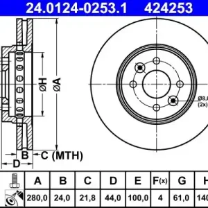Bestseller Tarcza hamulcowa ATE 24.0124-0253.1