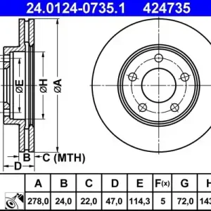 Bestseller Tarcza hamulcowa ATE 24.0124-0735.1