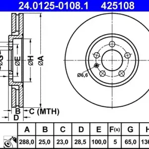 Bezpieczna płatność Tarcza hamulcowa ATE 24.0125-0108.1