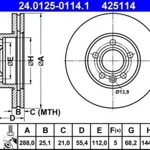 Zamów teraz Tarcza hamulcowa ATE 24.0125-0114.1