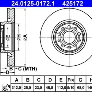 Cena promocyjna Tarcza hamulcowa ATE 24.0125-0172.1