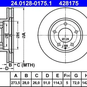 Zamów teraz Tarcza hamulcowa ATE 24.0128-0175.1