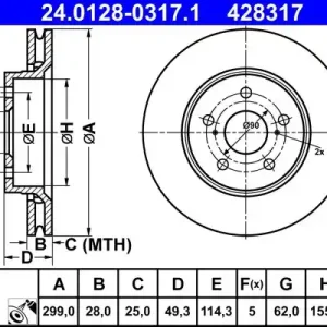 Zniżka Tarcza hamulcowa ATE 24.0128-0317.1