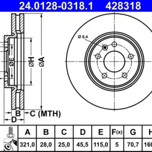 Bestseller Tarcza hamulcowa ATE 24.0128-0318.1