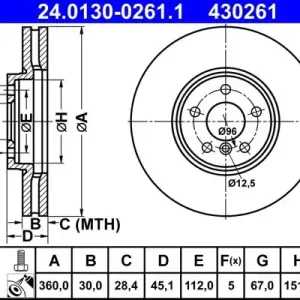 Zniżka Tarcza hamulcowa ATE 24.0130-0261.1