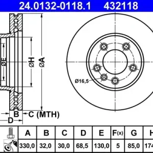 Bezpieczna płatność Tarcza hamulcowa ATE 24.0132-0118.1