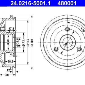 Bęben hamulcowy ATE 24.0216-5001.1 Łatwy zwrot