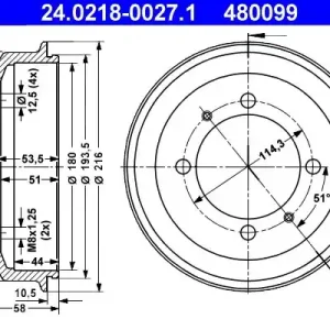 Bęben hamulcowy ATE 24.0218-0027.1 Premium