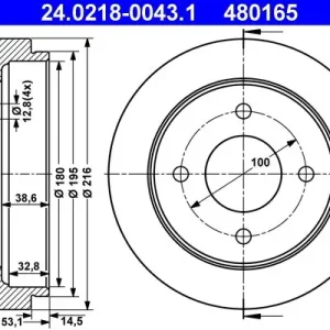 Bęben hamulcowy ATE 24.0218-0043.1 Łatwy zwrot