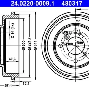 Bęben hamulcowy ATE 24.0220-0009.1 Rabat