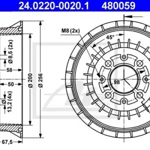 Bęben hamulcowy ATE 24.0220-0020.1 Nowy