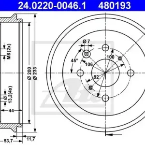 Bęben hamulcowy ATE 24.0220-0046.1 Do wyczerpania zapasów