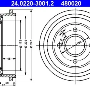 Bęben hamulcowy ATE 24.0220-3001.2 Bestseller