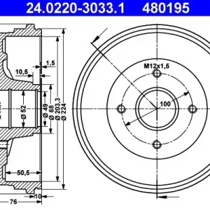 Bęben hamulcowy ATE 24.0220-3033.1 Darmowa dostawa