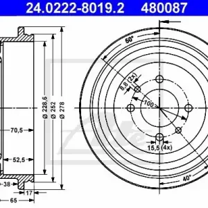 Zamów teraz Bęben hamulcowy ATE 24.0222-8019.2