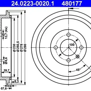 Zamów teraz Bęben hamulcowy ATE 24.0223-0020.1