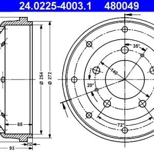 Bestseller Bęben hamulcowy ATE 24.0225-4003.1