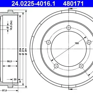Bęben hamulcowy ATE 24.0225-4016.1 Szybka dostawa