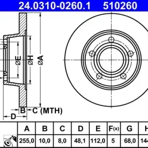 Bestseller Tarcza hamulcowa ATE 24.0310-0260.1