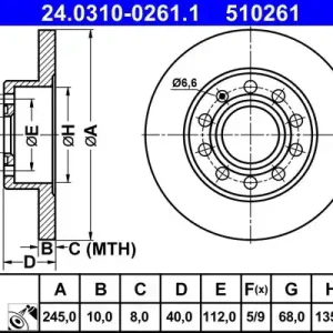 Zniżka Tarcza hamulcowa ATE 24.0310-0261.1