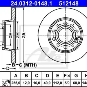 Bestseller Tarcza hamulcowa ATE 24.0312-0148.1
