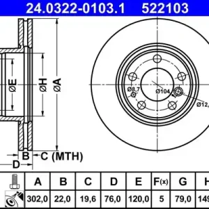 Bestseller Tarcza hamulcowa ATE 24.0322-0103.1