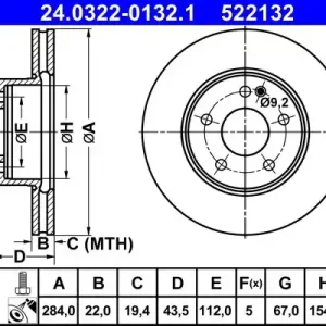 Bezpieczna płatność Tarcza hamulcowa ATE 24.0322-0132.1