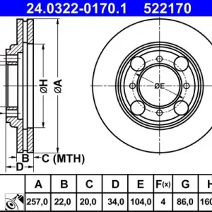 Bezpieczna płatność Tarcza hamulcowa ATE 24.0322-0170.1