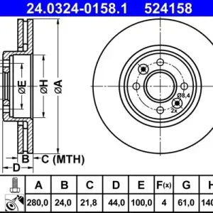 Bestseller Tarcza hamulcowa ATE 24.0324-0158.1