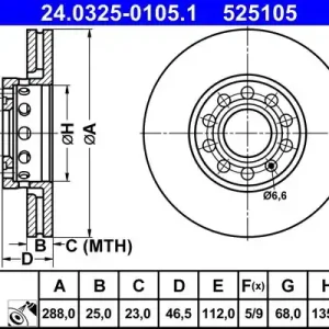 Zniżka Tarcza hamulcowa ATE 24.0325-0105.1