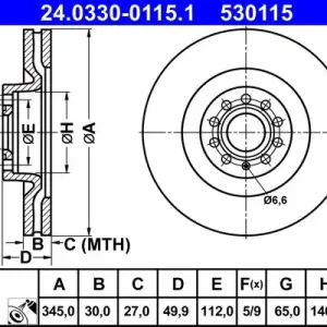 Zamów teraz Tarcza hamulcowa ATE 24.0330-0115.1