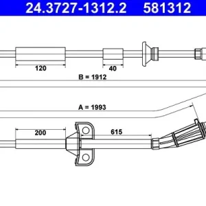 Cięgło, hamulec postojowy ATE 24.3727-1312.2 Łatwy zwrot